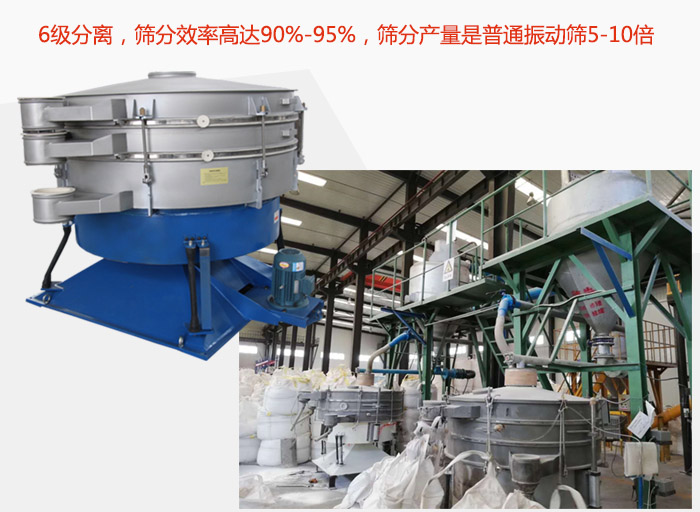 搖擺篩采用6級分離，篩分效率高達(dá)90%-95%，篩分產(chǎn)量是普通振動篩5-10倍
