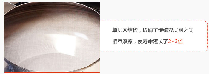 單層網(wǎng)結(jié)構(gòu)，取消了傳統(tǒng)雙層網(wǎng)之間相互摩擦，使壽命延長了2~3倍