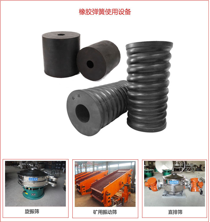 橡膠彈簧適用設(shè)備：旋振篩，礦用振動篩，直排篩等