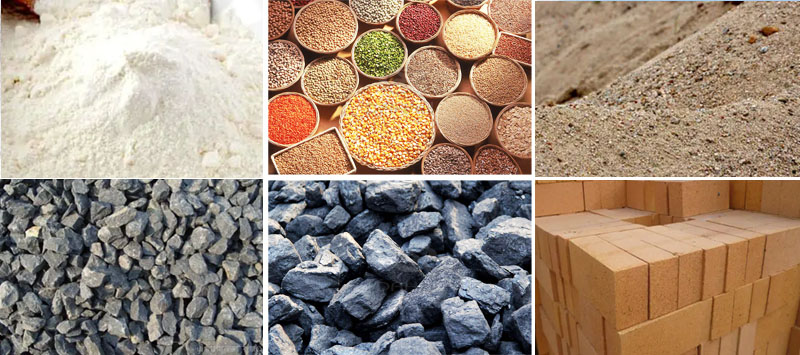 風(fēng)冷式直線振動(dòng)篩可篩分物料有：耐火材料，糧食，沙土，石子等。