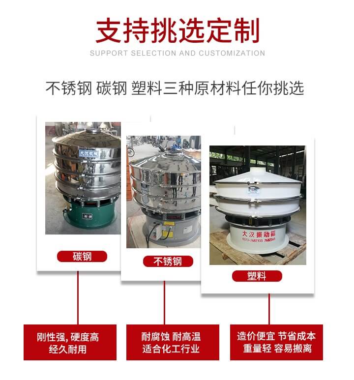 旋振篩可配置一到四層的篩網(wǎng)。旋振篩的篩分效率高，篩分精度高，篩分率高達(dá)96%。