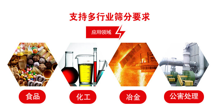 旋振篩適用的行業(yè)：食品行業(yè)，化工行業(yè)，冶金行業(yè)，公害處理等。