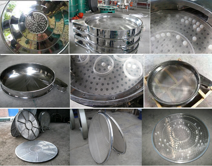 食品振動(dòng)篩細(xì)節(jié)展示：防塵蓋，篩框，網(wǎng)架，底框等。